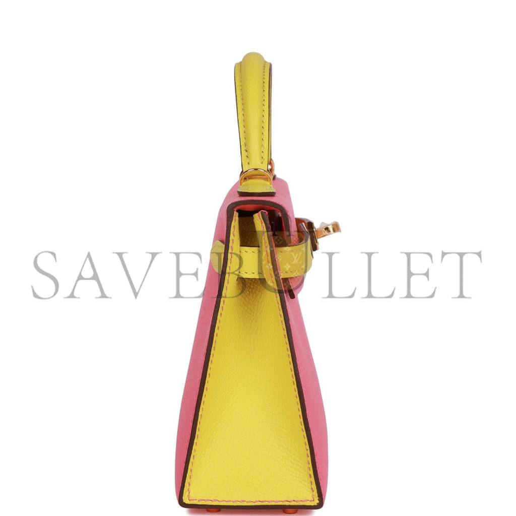 HERMES SPECIAL ORDER (HSS) KELLY MINI SELLIER 20 ROSE AZALEE AND LIME EPSOM GOLD HARDWARE (19*12*5.5cm) HERMES SPECIAL ORDER (HSS) KELLY MINI SELLIER 20 ROSE AZALEE AND LIME EPSOM GOLD HARDWARE (19*12*5.5cm)