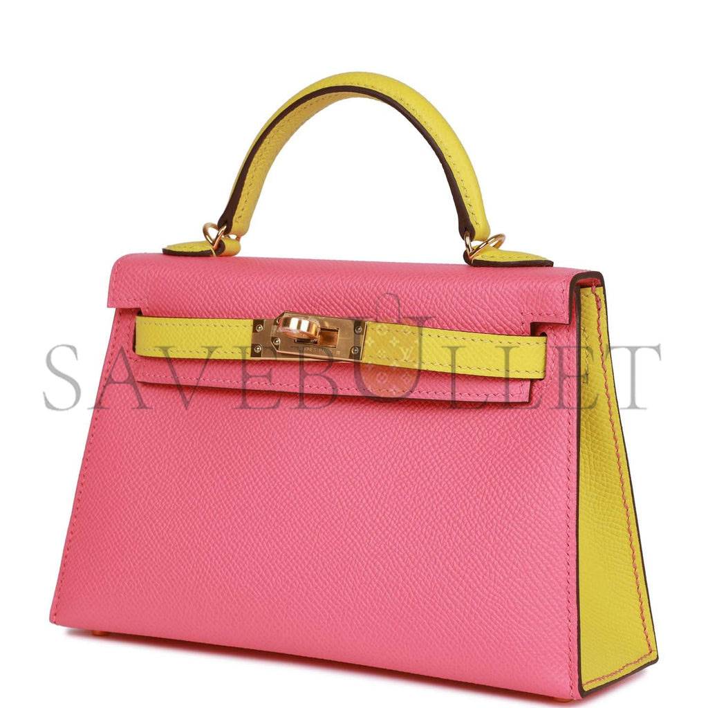 HERMES SPECIAL ORDER (HSS) KELLY MINI SELLIER 20 ROSE AZALEE AND LIME EPSOM GOLD HARDWARE (19*12*5.5cm) HERMES SPECIAL ORDER (HSS) KELLY MINI SELLIER 20 ROSE AZALEE AND LIME EPSOM GOLD HARDWARE (19*12*5.5cm)