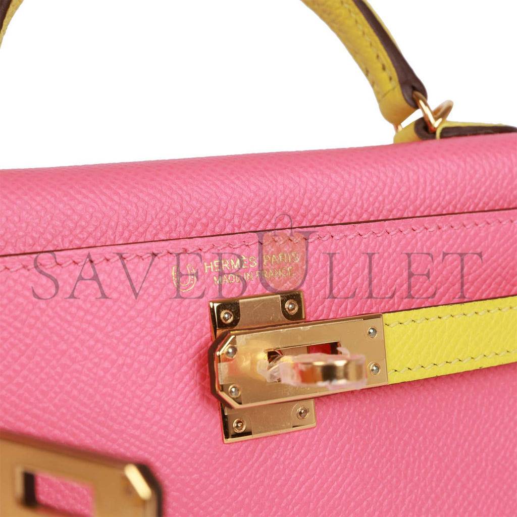 HERMES SPECIAL ORDER (HSS) KELLY MINI SELLIER 20 ROSE AZALEE AND LIME EPSOM GOLD HARDWARE (19*12*5.5cm) HERMES SPECIAL ORDER (HSS) KELLY MINI SELLIER 20 ROSE AZALEE AND LIME EPSOM GOLD HARDWARE (19*12*5.5cm)