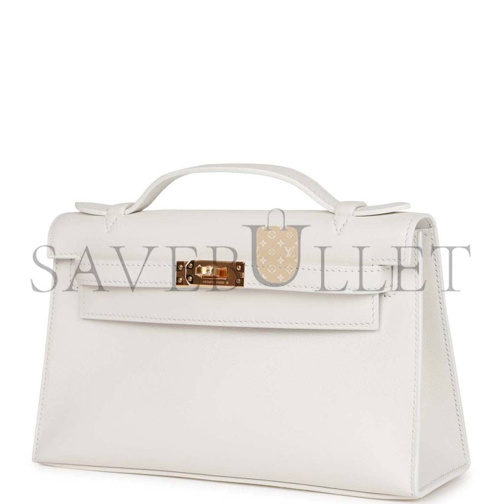 HERMES MINI KELLY POCHETTE WHITE SWIFT GOLD HARDWARE (22*14*7cm) HERMES MINI KELLY POCHETTE WHITE SWIFT GOLD HARDWARE (22*14*7cm)
