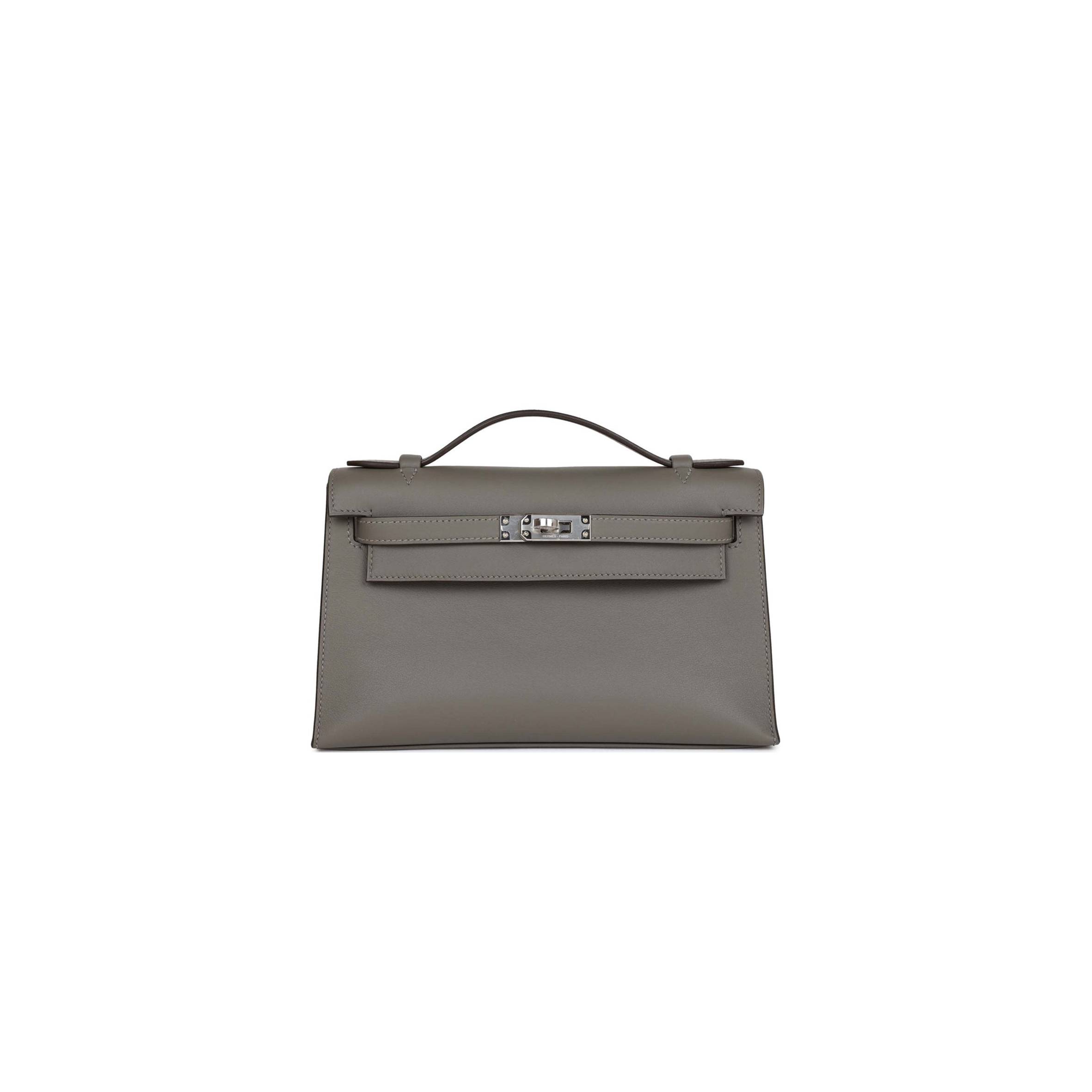 HERMES MINI KELLY POCHETTE GRIS MEYER SWIFT PALLADIUM HARDWARE (22*14*7cm) HERMES MINI KELLY POCHETTE GRIS MEYER SWIFT PALLADIUM HARDWARE (22*14*7cm)