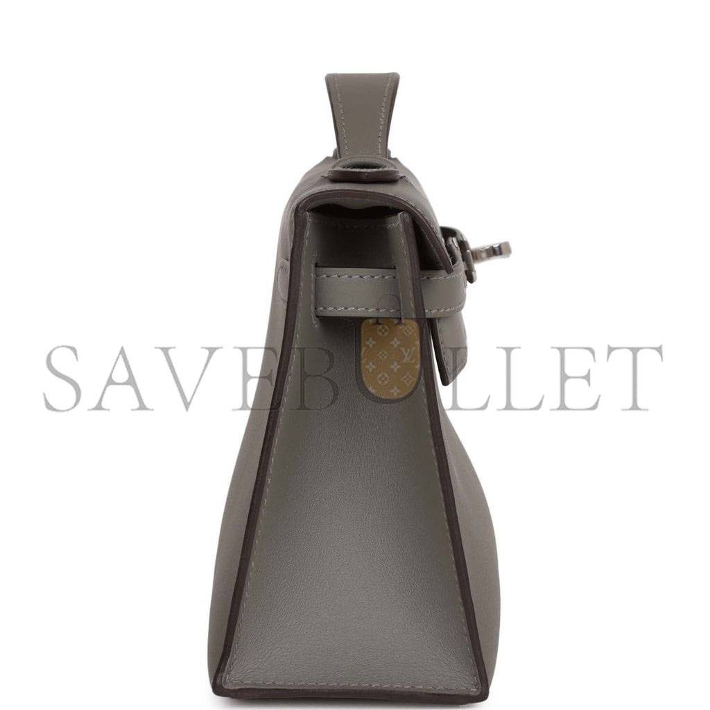 HERMES MINI KELLY POCHETTE GRIS MEYER SWIFT PALLADIUM HARDWARE (22*14*7cm) HERMES MINI KELLY POCHETTE GRIS MEYER SWIFT PALLADIUM HARDWARE (22*14*7cm)