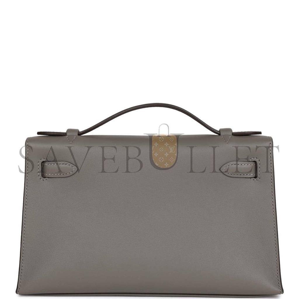 HERMES MINI KELLY POCHETTE GRIS MEYER SWIFT PALLADIUM HARDWARE (22*14*7cm) HERMES MINI KELLY POCHETTE GRIS MEYER SWIFT PALLADIUM HARDWARE (22*14*7cm)