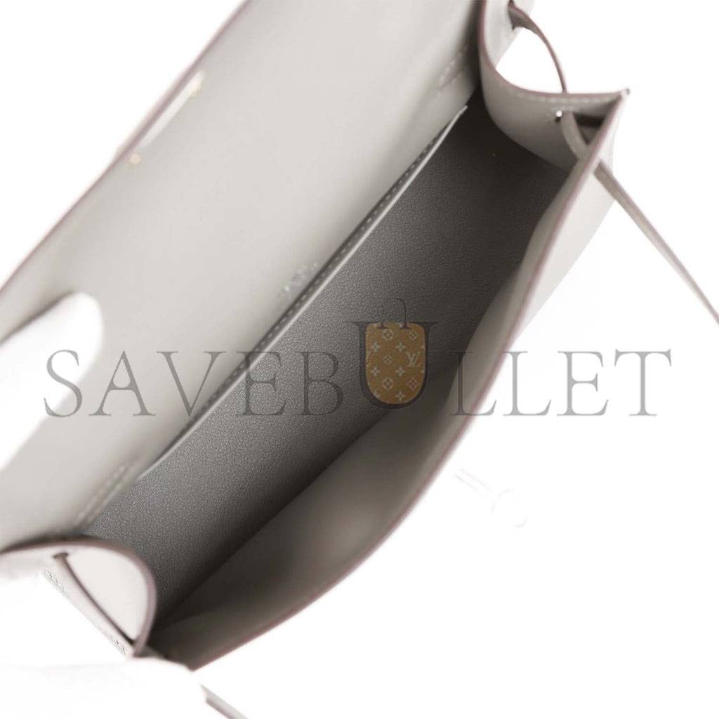 HERMES MINI KELLY POCHETTE GRIS MEYER SWIFT PALLADIUM HARDWARE (22*14*7cm) HERMES MINI KELLY POCHETTE GRIS MEYER SWIFT PALLADIUM HARDWARE (22*14*7cm)