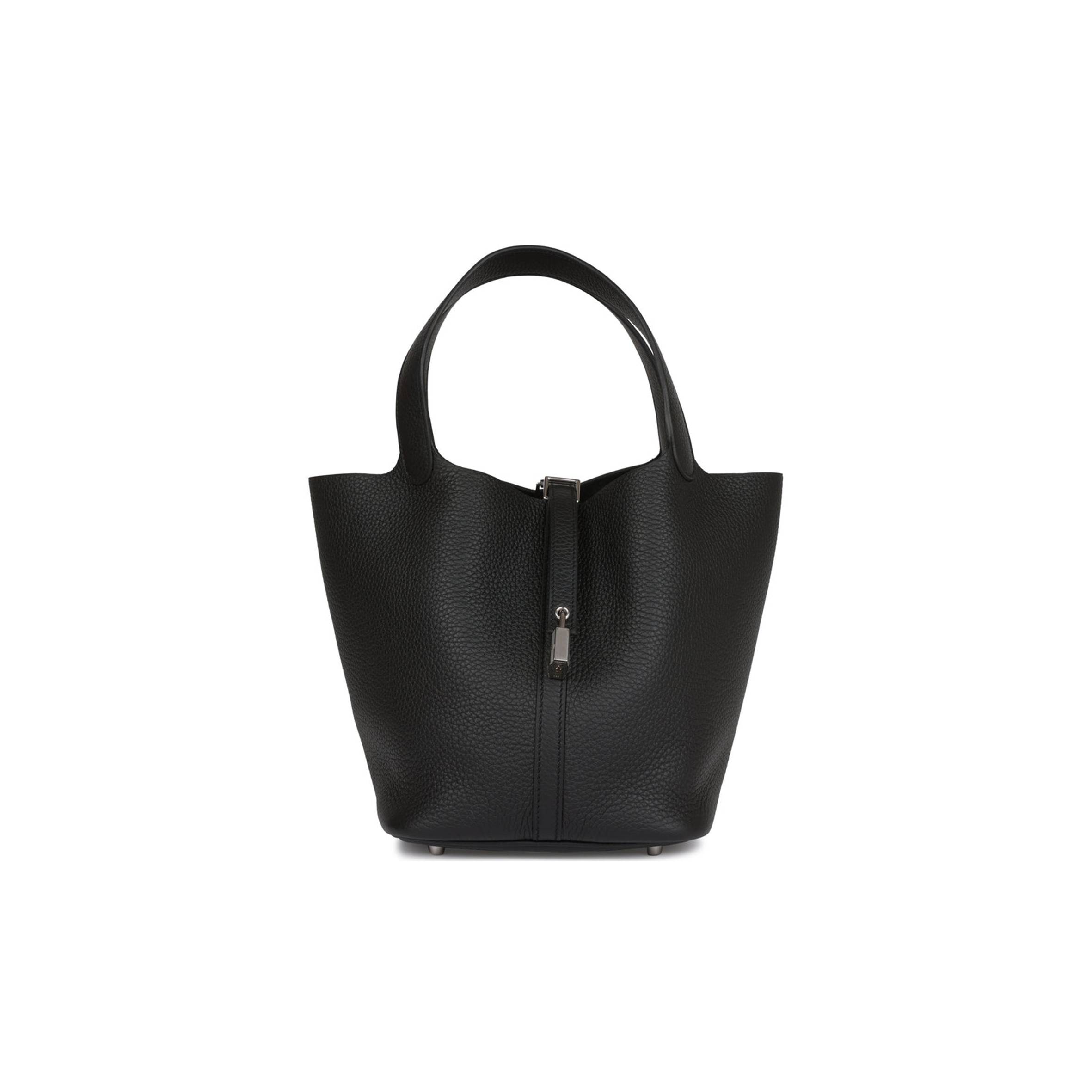 HERMES BLACK CLEMENCE PICOTIN LOCK 22CM PALLADIUM HARDWARE  (22cm)