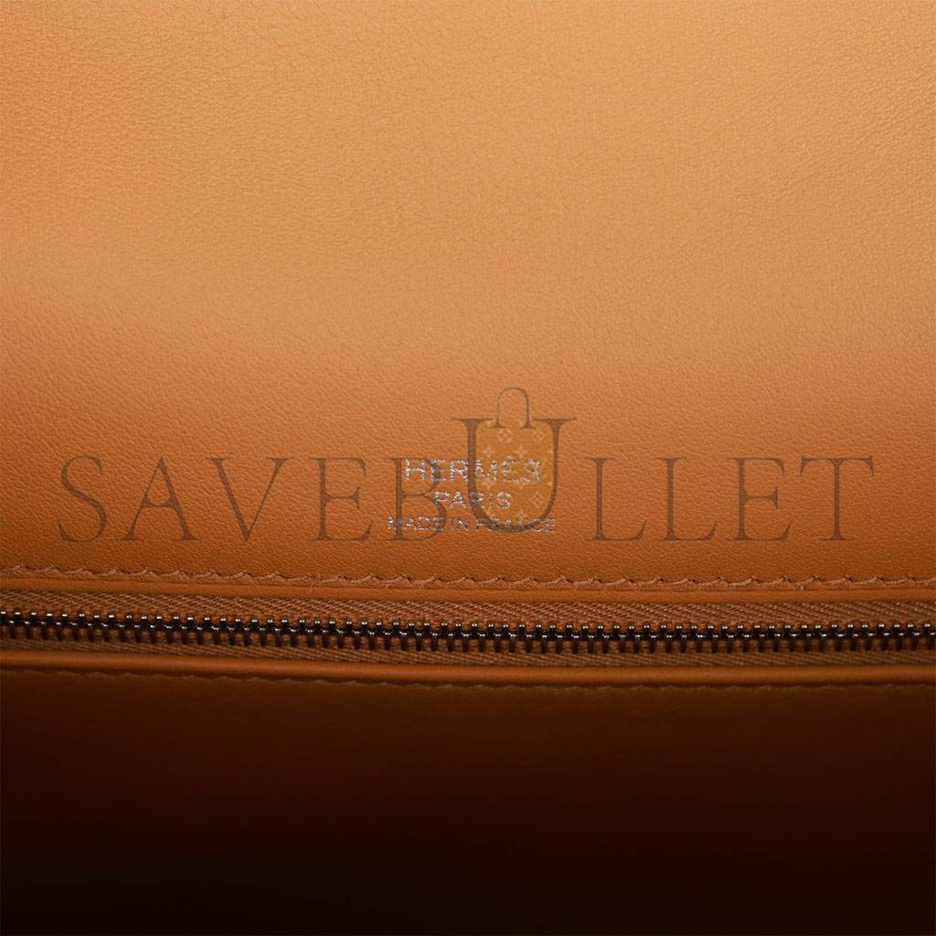 HERMES QUADRILLE KELLY SELLIER 28 SESAME TOILE AND SWIFT PALLADIUM HARDWARE (28*21*12cm)