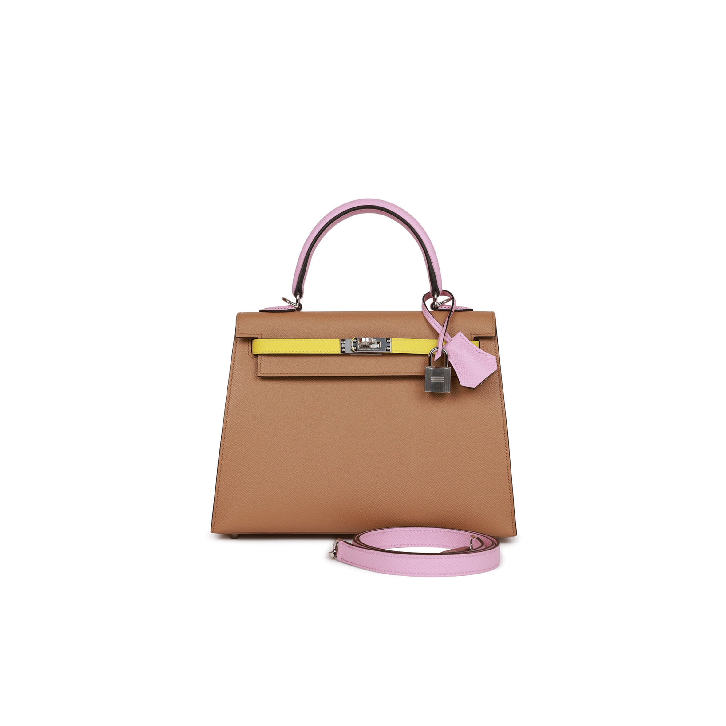 HERMES KELLY SELLIER 25 TRI-COLOR CHAI, LIME AND MAUVE SYLVESTRE EPSOM PALLADIUM HARDWARE(25*17*7cm) HERMES KELLY SELLIER 25 TRI-COLOR CHAI, LIME AND MAUVE SYLVESTRE EPSOM PALLADIUM HARDWARE(25*17*7cm)