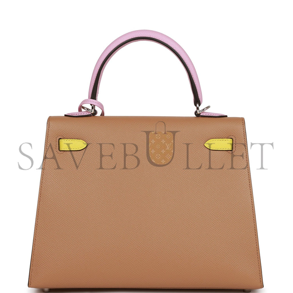 HERMES KELLY SELLIER 25 TRI-COLOR CHAI, LIME AND MAUVE SYLVESTRE EPSOM PALLADIUM HARDWARE(25*17*7cm) HERMES KELLY SELLIER 25 TRI-COLOR CHAI, LIME AND MAUVE SYLVESTRE EPSOM PALLADIUM HARDWARE(25*17*7cm)