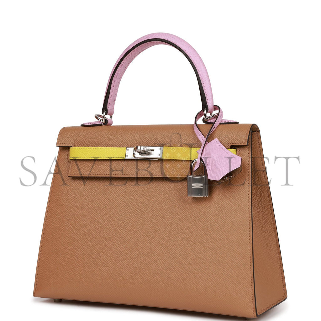 HERMES KELLY SELLIER 25 TRI-COLOR CHAI, LIME AND MAUVE SYLVESTRE EPSOM PALLADIUM HARDWARE(25*17*7cm) HERMES KELLY SELLIER 25 TRI-COLOR CHAI, LIME AND MAUVE SYLVESTRE EPSOM PALLADIUM HARDWARE(25*17*7cm)