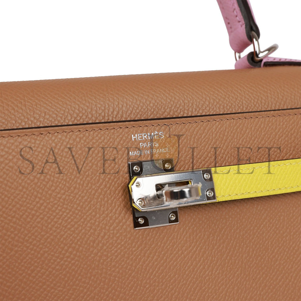 HERMES KELLY SELLIER 25 TRI-COLOR CHAI, LIME AND MAUVE SYLVESTRE EPSOM PALLADIUM HARDWARE(25*17*7cm) HERMES KELLY SELLIER 25 TRI-COLOR CHAI, LIME AND MAUVE SYLVESTRE EPSOM PALLADIUM HARDWARE(25*17*7cm)
