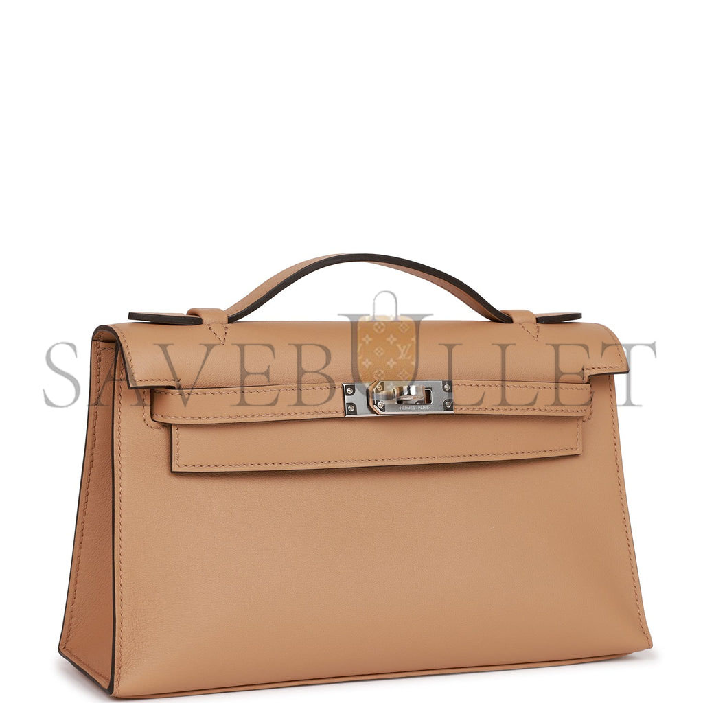 HERMES KELLY POCHETTE CHAI SWIFT PALLADIUM HARDWARE (22*12*13cm) HERMES KELLY POCHETTE CHAI SWIFT PALLADIUM HARDWARE (22*12*13cm)