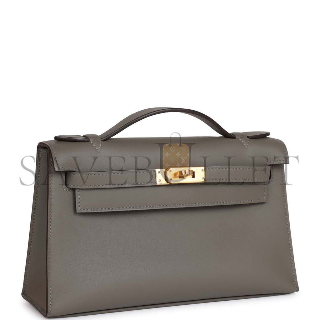 HERMES MINI KELLY POCHETTE GRIS MEYER SWIFT GOLD HARDWARE (22*14*7cm) HERMES MINI KELLY POCHETTE GRIS MEYER SWIFT GOLD HARDWARE (22*14*7cm)