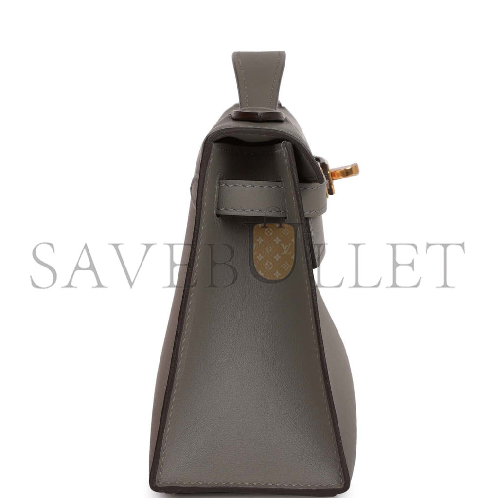 HERMES MINI KELLY POCHETTE GRIS MEYER SWIFT GOLD HARDWARE (22*14*7cm) HERMES MINI KELLY POCHETTE GRIS MEYER SWIFT GOLD HARDWARE (22*14*7cm)