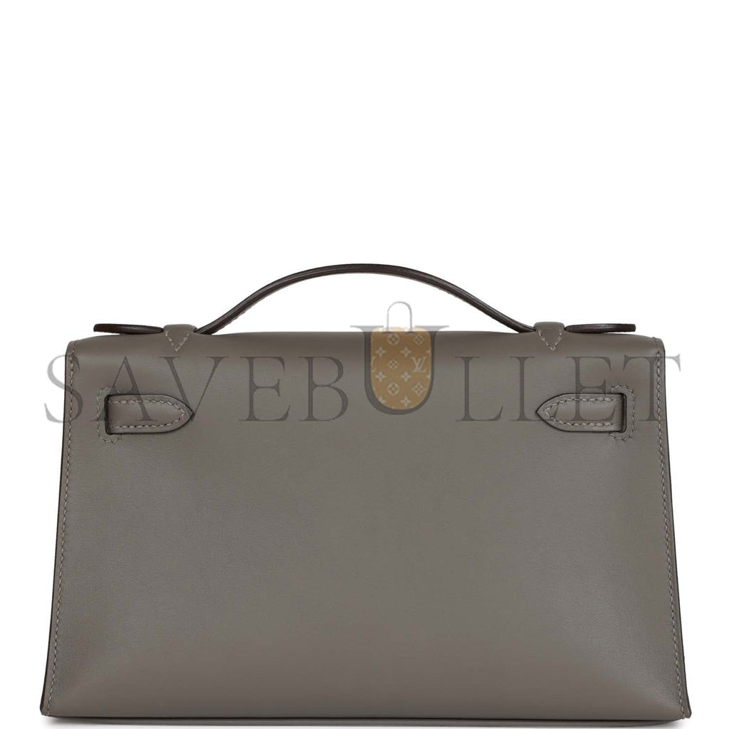 HERMES MINI KELLY POCHETTE GRIS MEYER SWIFT GOLD HARDWARE (22*14*7cm) HERMES MINI KELLY POCHETTE GRIS MEYER SWIFT GOLD HARDWARE (22*14*7cm)