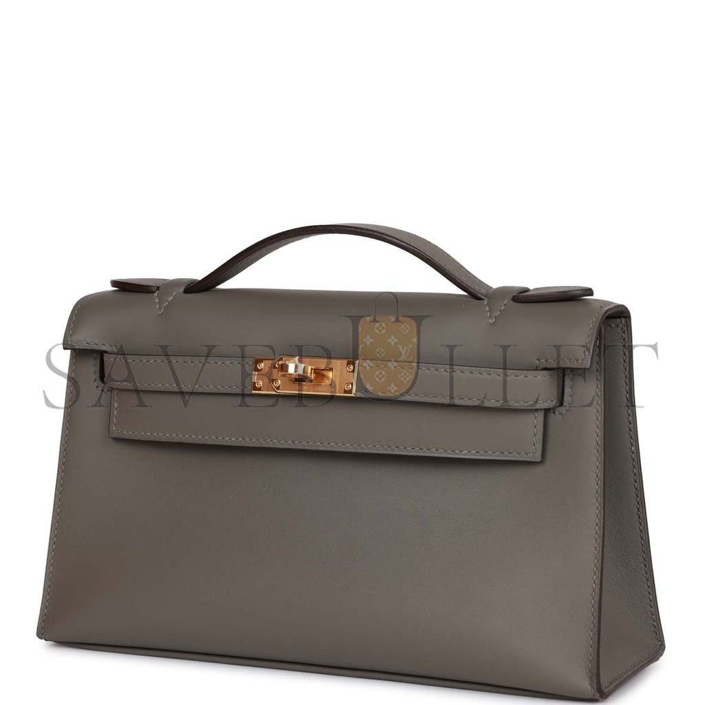 HERMES MINI KELLY POCHETTE GRIS MEYER SWIFT GOLD HARDWARE (22*14*7cm) HERMES MINI KELLY POCHETTE GRIS MEYER SWIFT GOLD HARDWARE (22*14*7cm)