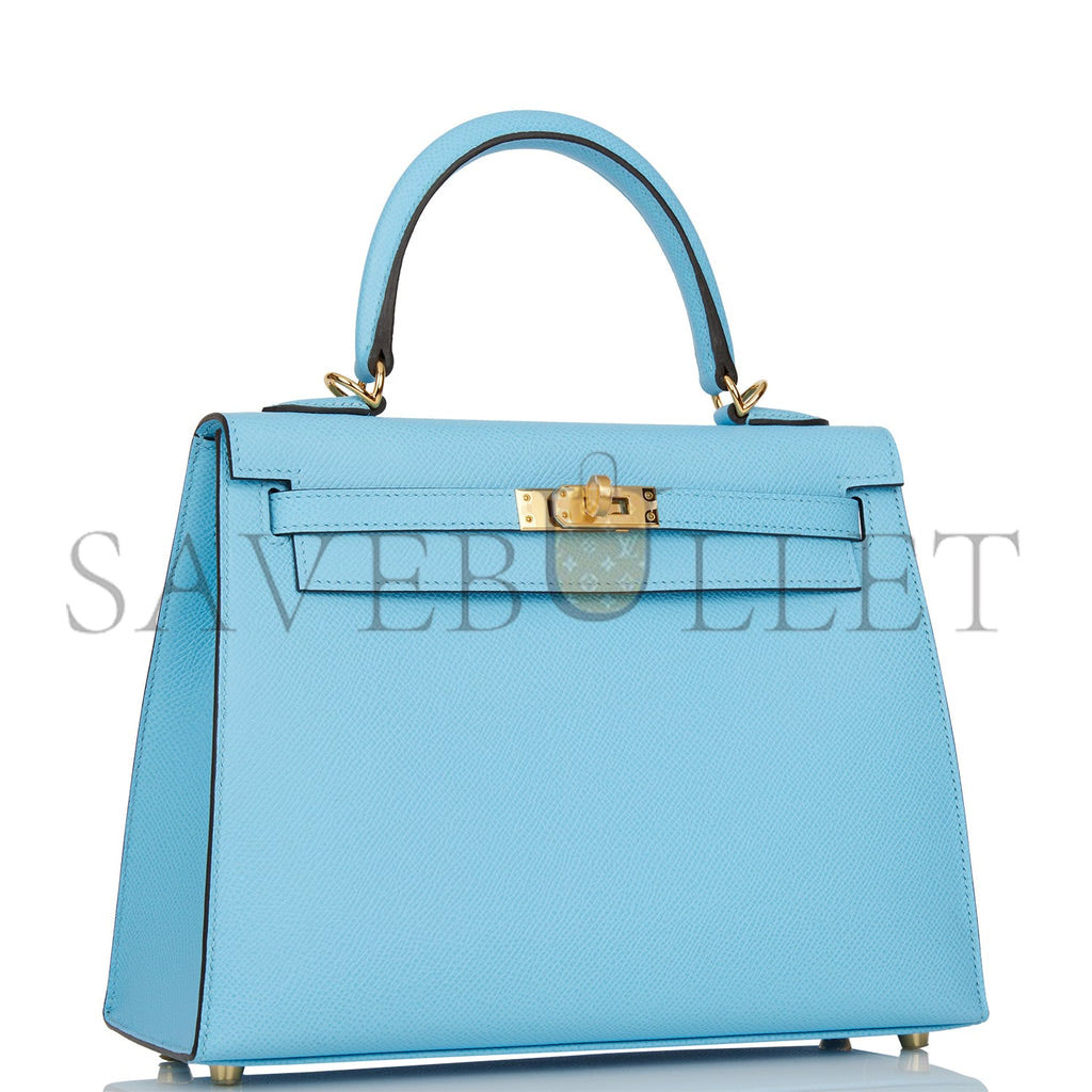 HERMES KELLY SELLIER 25 CELESTE EPSOM GOLD HARDWARE (25*17*7cm) HERMES KELLY SELLIER 25 CELESTE EPSOM GOLD HARDWARE (25*17*7cm)