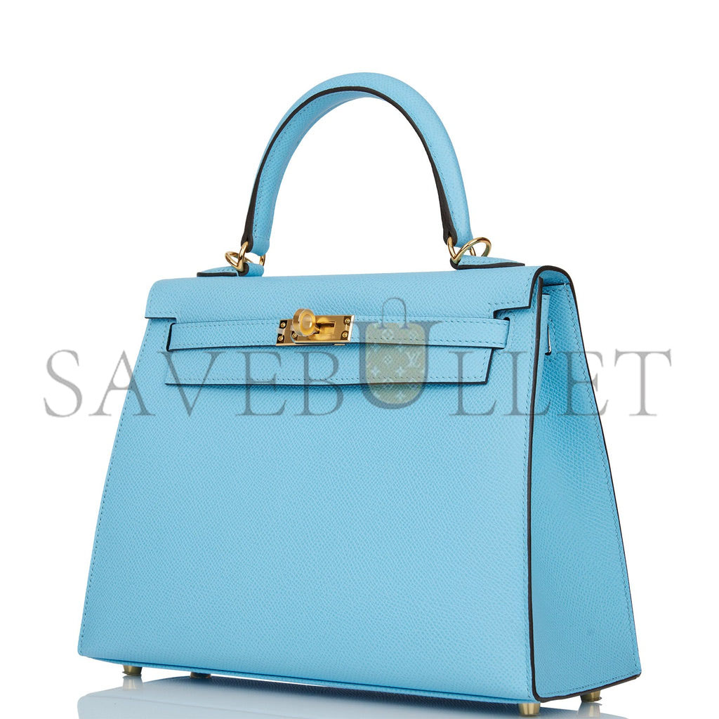 HERMES KELLY SELLIER 25 CELESTE EPSOM GOLD HARDWARE (25*17*7cm) HERMES KELLY SELLIER 25 CELESTE EPSOM GOLD HARDWARE (25*17*7cm)