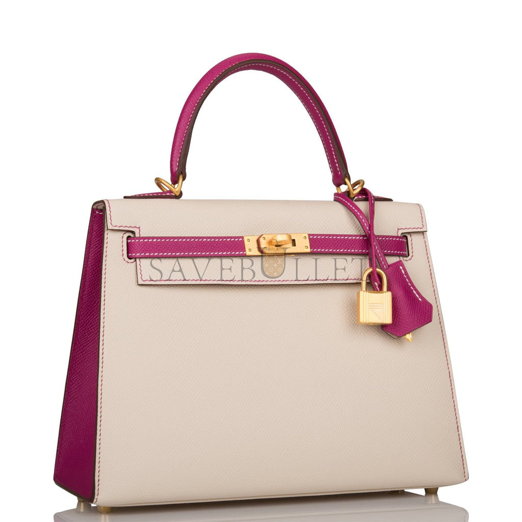 HERMES SPECIAL ORDER (HSS) KELLY SELLIER 25 ROSE POURPRE AND CRAIE EPSOM BRUSHED GOLD HARDWARE HANDMADE(25*17*7cm) HERMES SPECIAL ORDER (HSS) KELLY SELLIER 25 ROSE POURPRE AND CRAIE EPSOM BRUSHED GOLD HARDWARE HANDMADE(25*17*7cm)