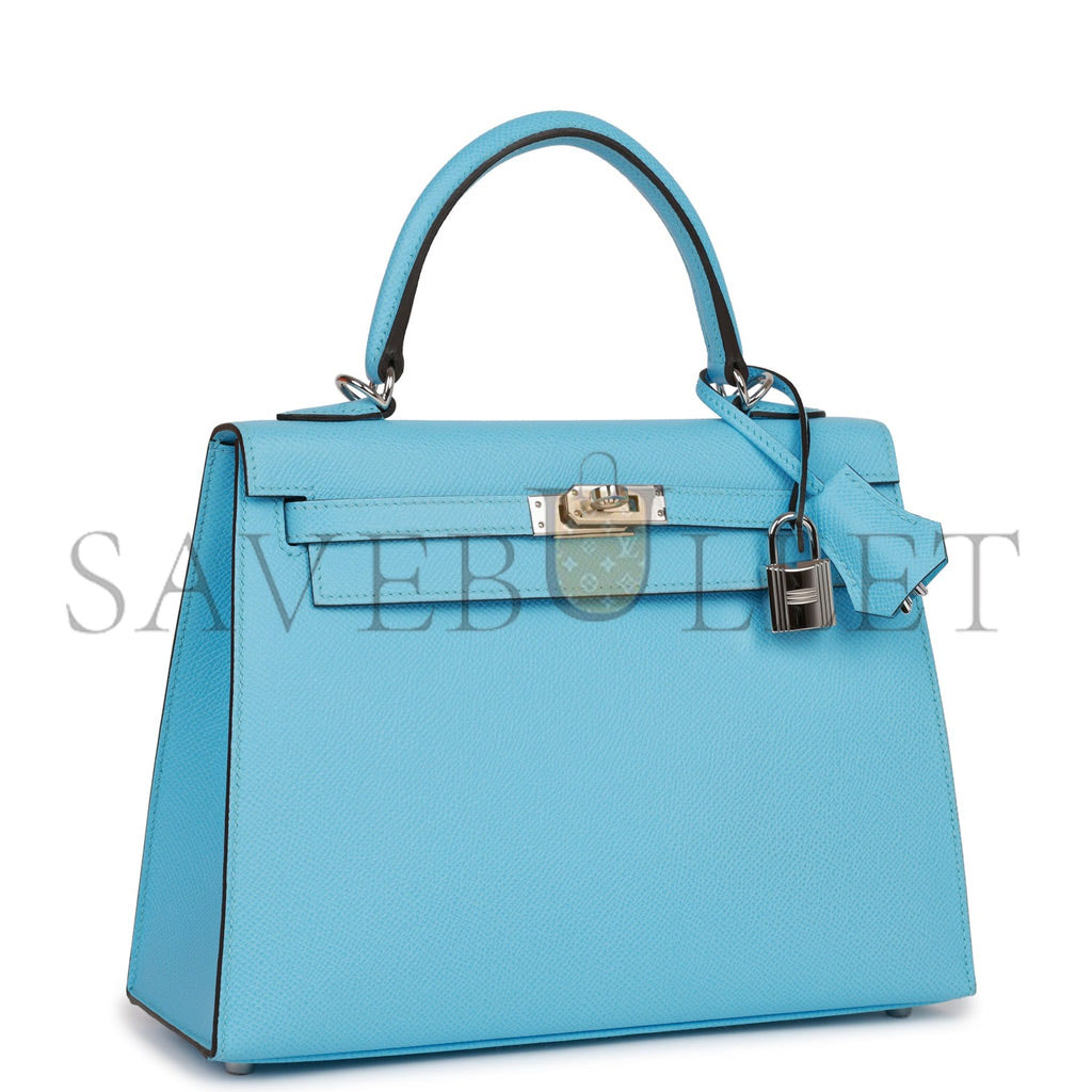 HERMES KELLY SELLIER 25 CELESTE EPSOM PALLADIUM HARDWARE (25*17*7cm) HERMES KELLY SELLIER 25 CELESTE EPSOM PALLADIUM HARDWARE (25*17*7cm)