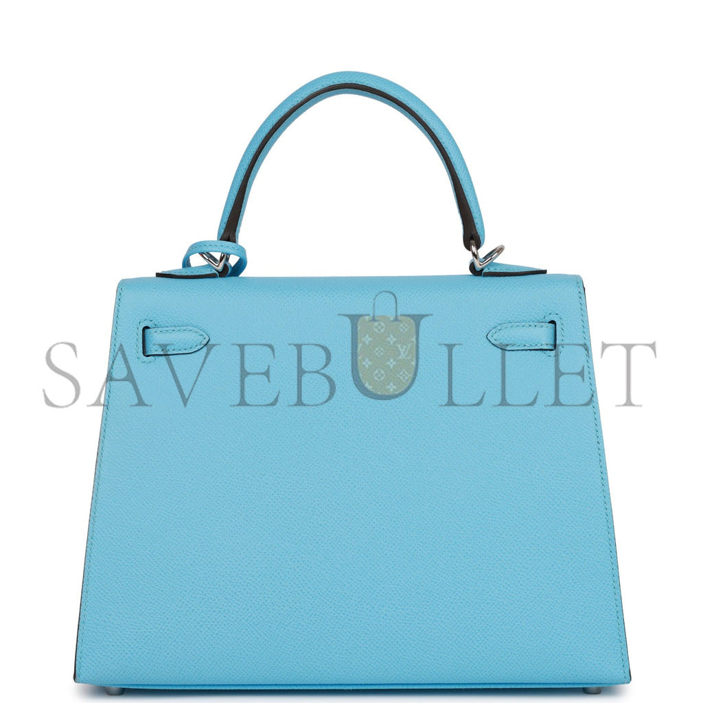 HERMES KELLY SELLIER 25 CELESTE EPSOM PALLADIUM HARDWARE (25*17*7cm) HERMES KELLY SELLIER 25 CELESTE EPSOM PALLADIUM HARDWARE (25*17*7cm)