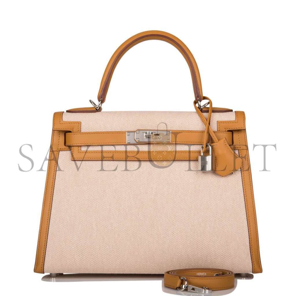HERMES KELLY SELLIER 28 SESAME TOILE AND SWIFT PALLADIUM HARDWARE (28*22*10cm) HERMES KELLY SELLIER 28 SESAME TOILE AND SWIFT PALLADIUM HARDWARE (28*22*10cm)