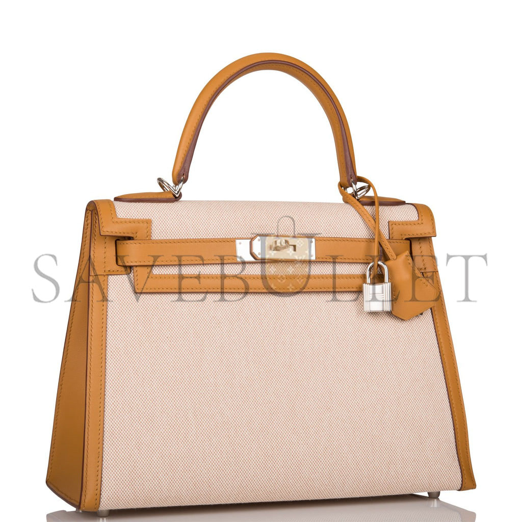 HERMES KELLY SELLIER 28 SESAME TOILE AND SWIFT PALLADIUM HARDWARE (28*22*10cm) HERMES KELLY SELLIER 28 SESAME TOILE AND SWIFT PALLADIUM HARDWARE (28*22*10cm)