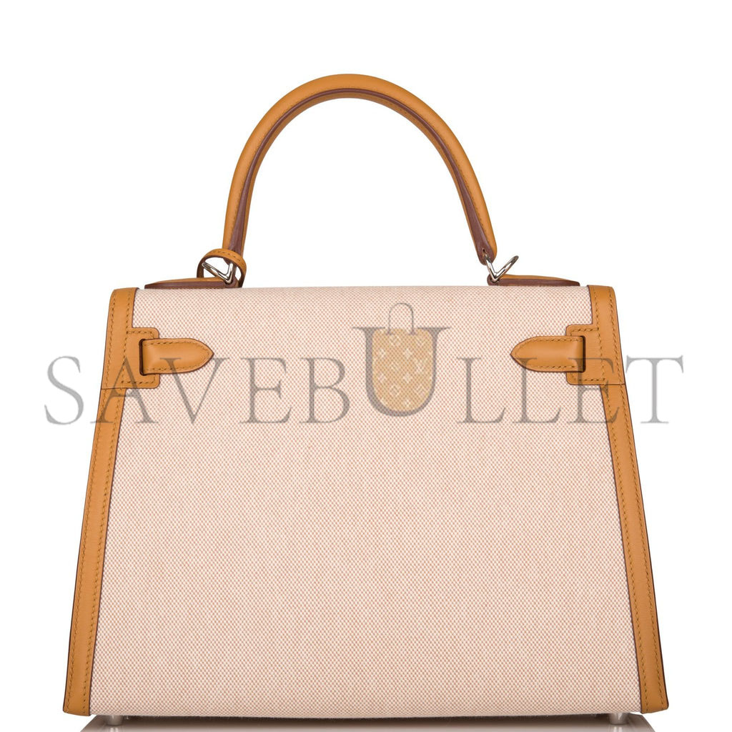 HERMES KELLY SELLIER 28 SESAME TOILE AND SWIFT PALLADIUM HARDWARE (28*22*10cm) HERMES KELLY SELLIER 28 SESAME TOILE AND SWIFT PALLADIUM HARDWARE (28*22*10cm)