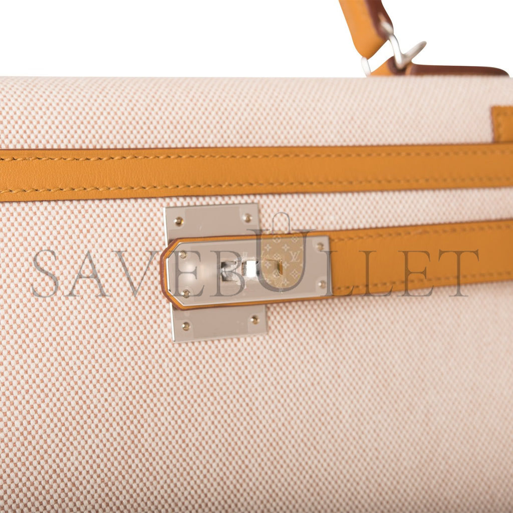 HERMES KELLY SELLIER 28 SESAME TOILE AND SWIFT PALLADIUM HARDWARE (28*22*10cm) HERMES KELLY SELLIER 28 SESAME TOILE AND SWIFT PALLADIUM HARDWARE (28*22*10cm)