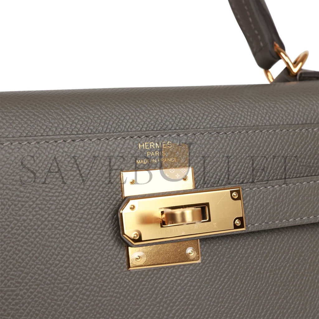 HERMES KELLY SELLIER 28 GRIS MEYER EPSOM GOLD HARDWARE (28*22*10cm) HERMES KELLY SELLIER 28 GRIS MEYER EPSOM GOLD HARDWARE (28*22*10cm)