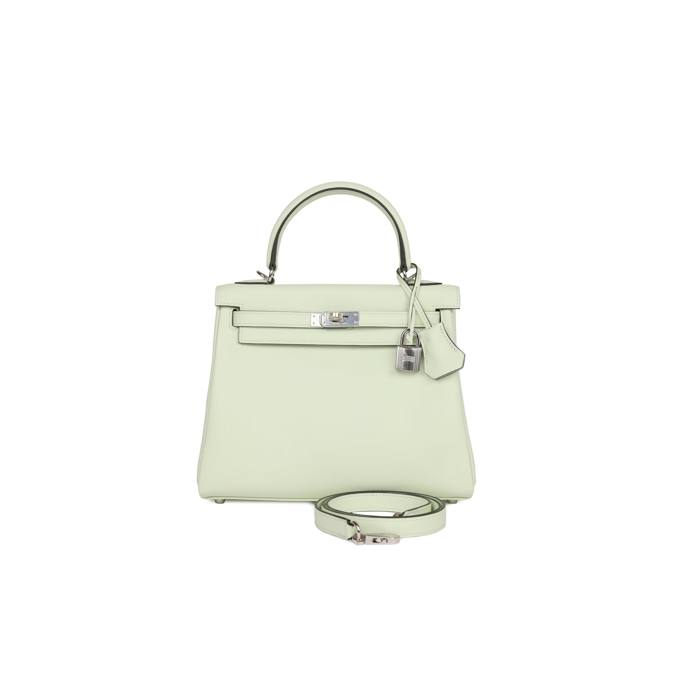 HERMES KELLY RETOURNE 25 VERT FIZZ SWIFT PALLADIUM HARDWARE HANDMADE (25*17*7cm) HERMES KELLY RETOURNE 25 VERT FIZZ SWIFT PALLADIUM HARDWARE HANDMADE (25*17*7cm)