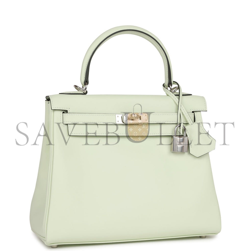 HERMES KELLY RETOURNE 25 VERT FIZZ SWIFT PALLADIUM HARDWARE HANDMADE (25*17*7cm) HERMES KELLY RETOURNE 25 VERT FIZZ SWIFT PALLADIUM HARDWARE HANDMADE (25*17*7cm)