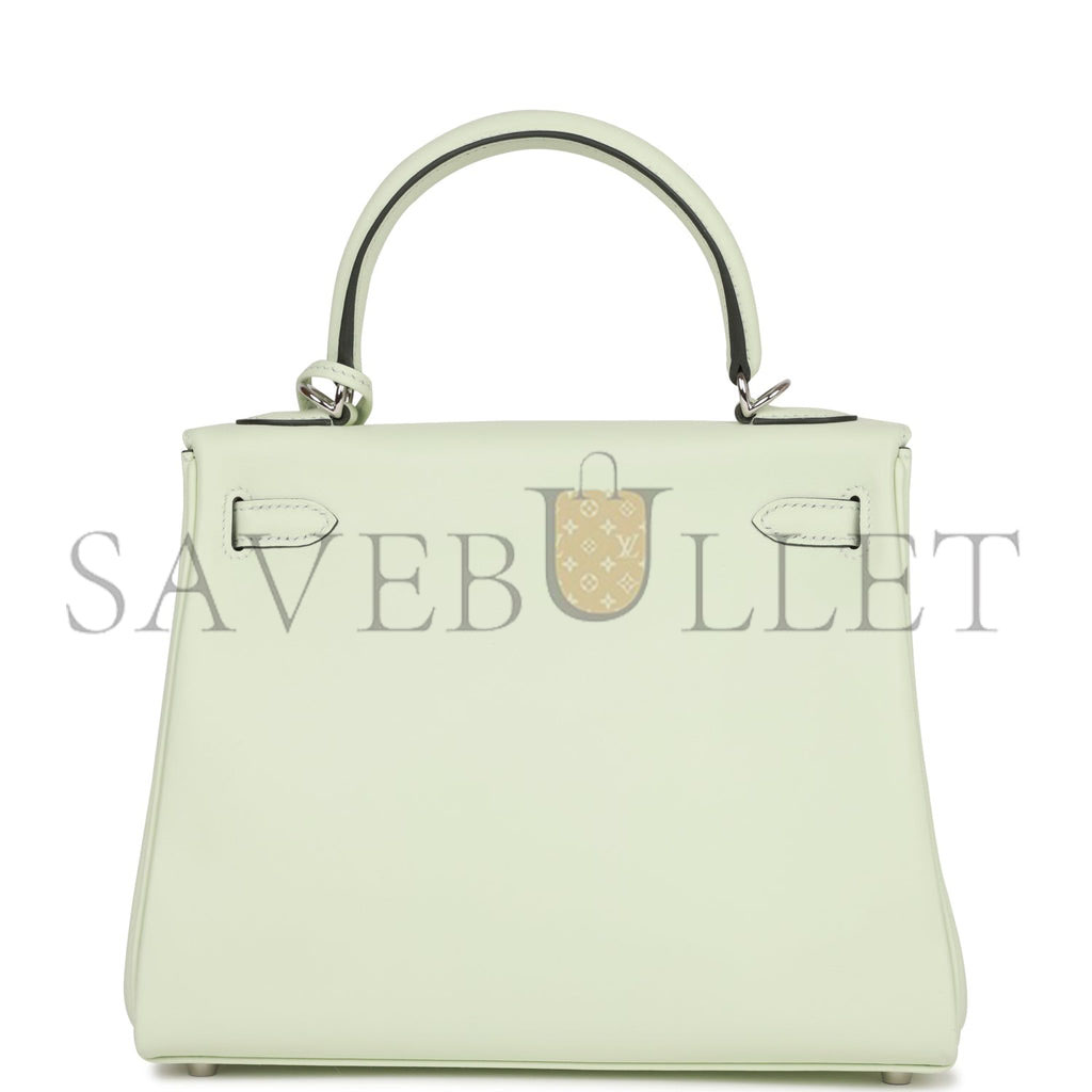 HERMES KELLY RETOURNE 25 VERT FIZZ SWIFT PALLADIUM HARDWARE HANDMADE (25*17*7cm) HERMES KELLY RETOURNE 25 VERT FIZZ SWIFT PALLADIUM HARDWARE HANDMADE (25*17*7cm)