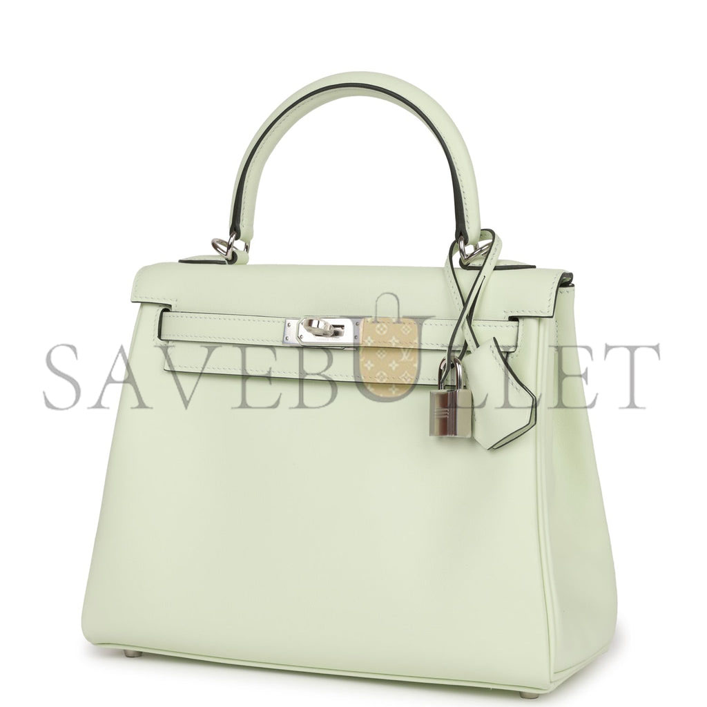 HERMES KELLY RETOURNE 25 VERT FIZZ SWIFT PALLADIUM HARDWARE HANDMADE (25*17*7cm) HERMES KELLY RETOURNE 25 VERT FIZZ SWIFT PALLADIUM HARDWARE HANDMADE (25*17*7cm)