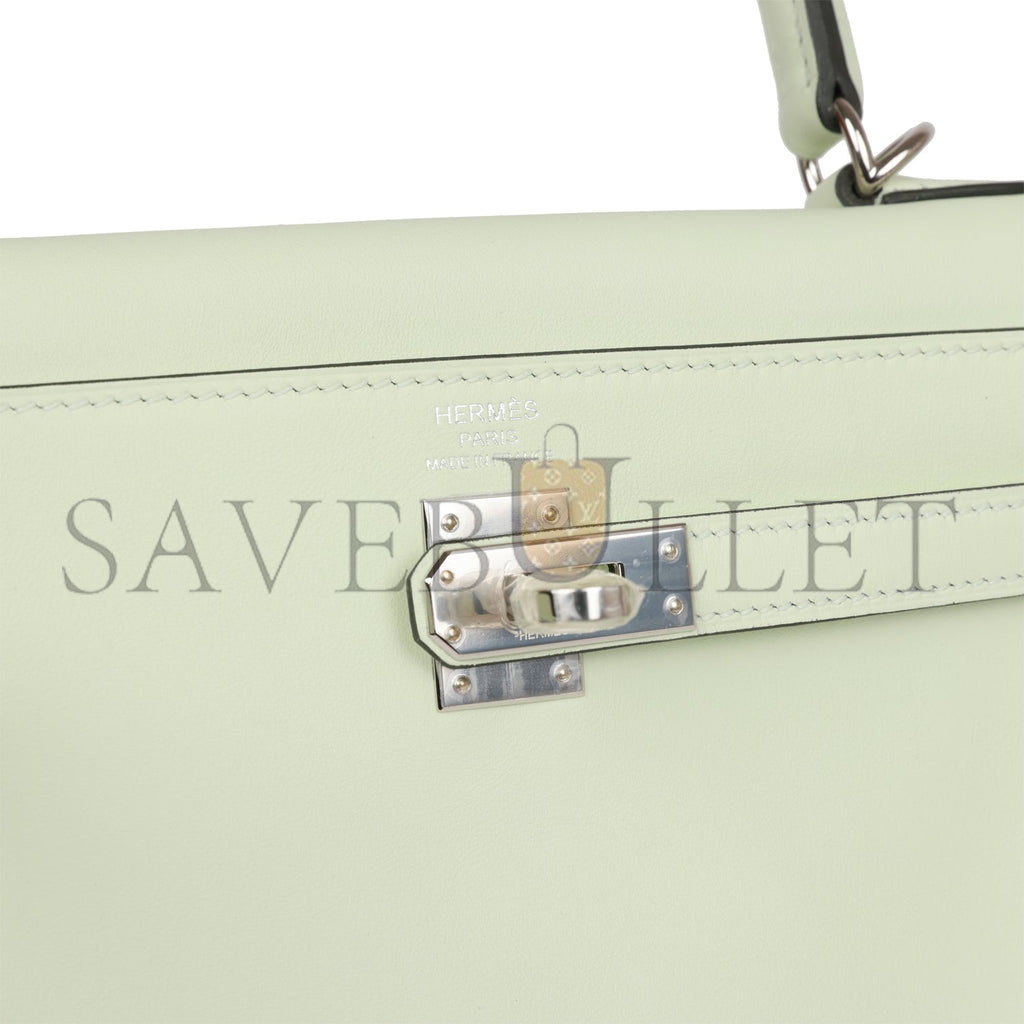 HERMES KELLY RETOURNE 25 VERT FIZZ SWIFT PALLADIUM HARDWARE HANDMADE (25*17*7cm) HERMES KELLY RETOURNE 25 VERT FIZZ SWIFT PALLADIUM HARDWARE HANDMADE (25*17*7cm)