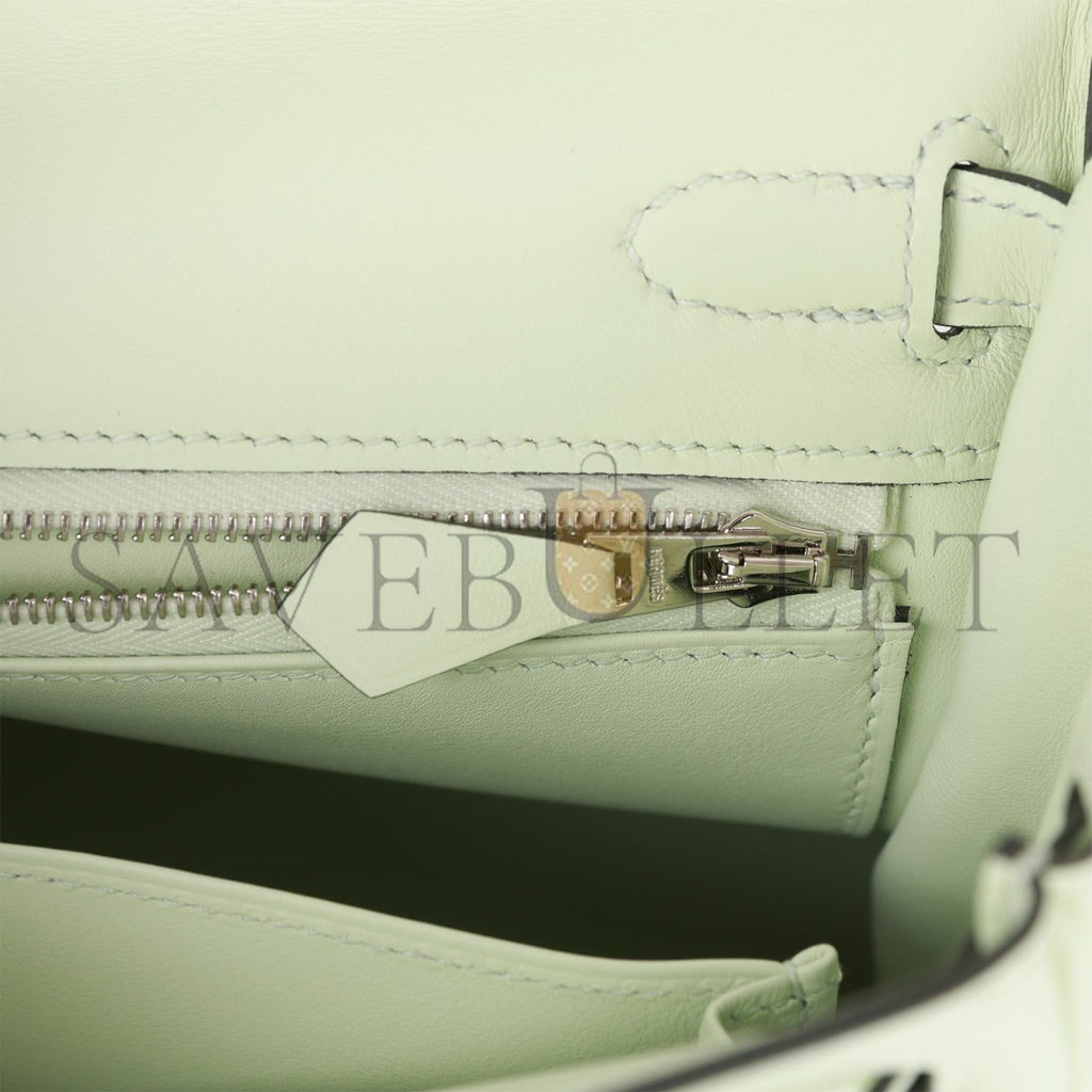 HERMES KELLY RETOURNE 25 VERT FIZZ SWIFT PALLADIUM HARDWARE HANDMADE (25*17*7cm) HERMES KELLY RETOURNE 25 VERT FIZZ SWIFT PALLADIUM HARDWARE HANDMADE (25*17*7cm)
