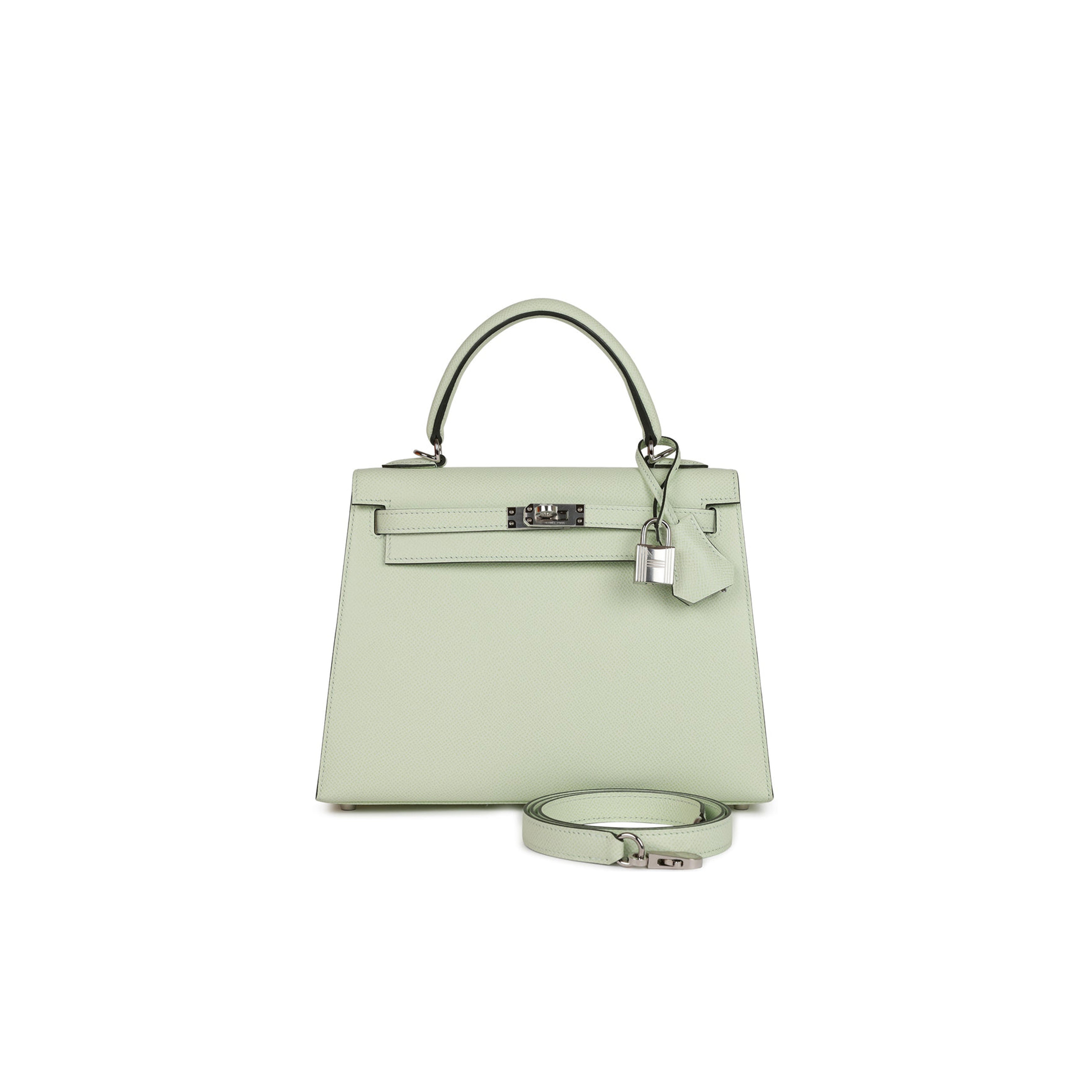 HERMES KELLY SELLIER 25 VERT FIZZ EPSOM PALLADIUM HARDWARE HANDMADE (25*17*7cm) HERMES KELLY SELLIER 25 VERT FIZZ EPSOM PALLADIUM HARDWARE HANDMADE (25*17*7cm)