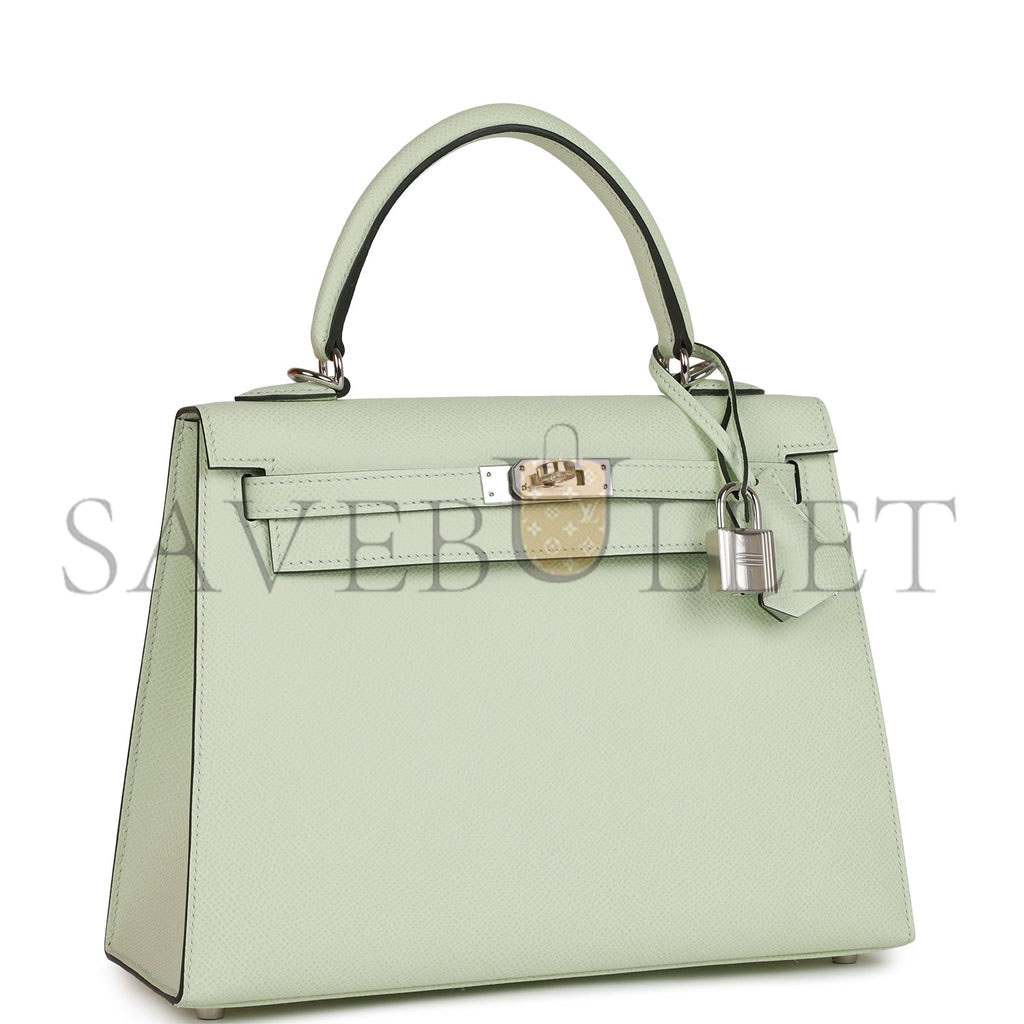 HERMES KELLY SELLIER 25 VERT FIZZ EPSOM PALLADIUM HARDWARE HANDMADE (25*17*7cm) HERMES KELLY SELLIER 25 VERT FIZZ EPSOM PALLADIUM HARDWARE HANDMADE (25*17*7cm)