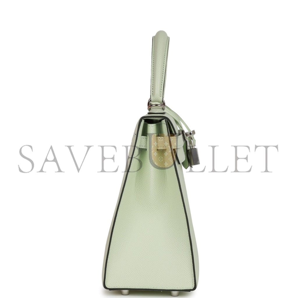 HERMES KELLY SELLIER 25 VERT FIZZ EPSOM PALLADIUM HARDWARE HANDMADE (25*17*7cm) HERMES KELLY SELLIER 25 VERT FIZZ EPSOM PALLADIUM HARDWARE HANDMADE (25*17*7cm)