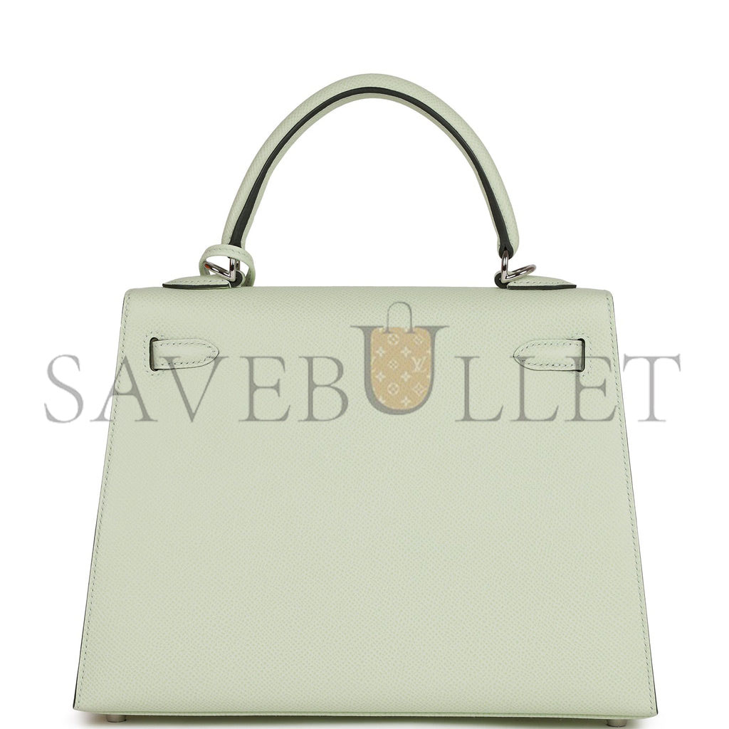 HERMES KELLY SELLIER 25 VERT FIZZ EPSOM PALLADIUM HARDWARE HANDMADE (25*17*7cm) HERMES KELLY SELLIER 25 VERT FIZZ EPSOM PALLADIUM HARDWARE HANDMADE (25*17*7cm)