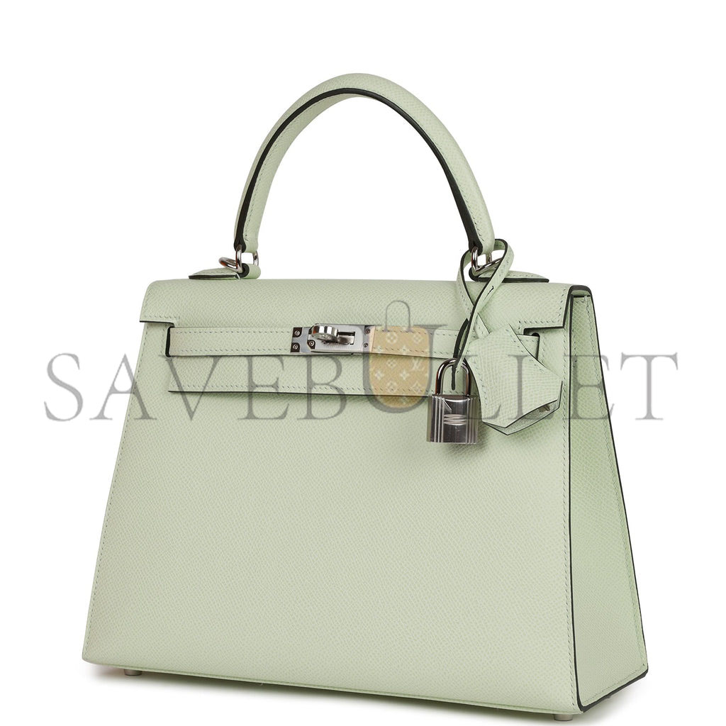 HERMES KELLY SELLIER 25 VERT FIZZ EPSOM PALLADIUM HARDWARE HANDMADE (25*17*7cm) HERMES KELLY SELLIER 25 VERT FIZZ EPSOM PALLADIUM HARDWARE HANDMADE (25*17*7cm)