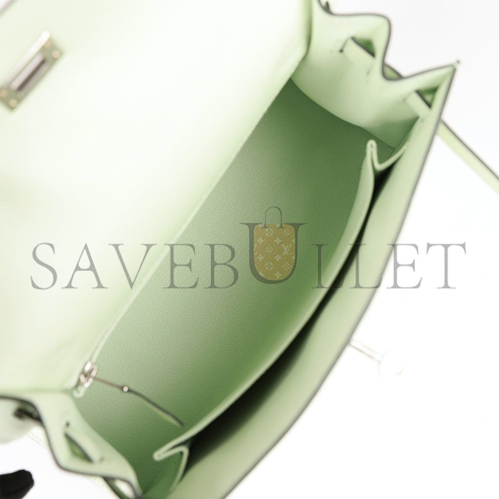 HERMES KELLY SELLIER 25 VERT FIZZ EPSOM PALLADIUM HARDWARE HANDMADE (25*17*7cm) HERMES KELLY SELLIER 25 VERT FIZZ EPSOM PALLADIUM HARDWARE HANDMADE (25*17*7cm)