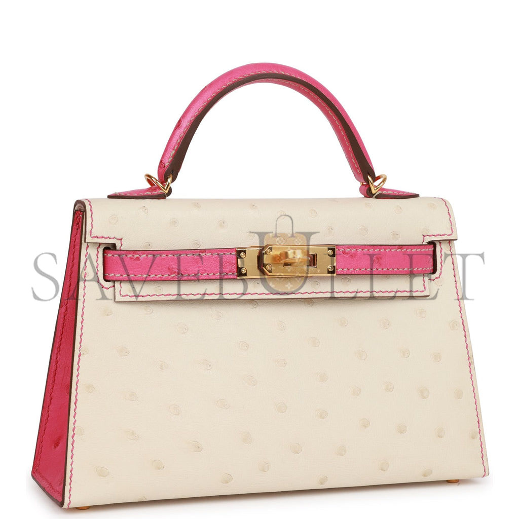 HERMES SPECIAL ORDER (HSS) KELLY MINI SELLIER 20 BETON AND ROSE TYRIEN OSTRICH GOLD HARDWARE (19*12*5.5cm) HERMES SPECIAL ORDER (HSS) KELLY MINI SELLIER 20 BETON AND ROSE TYRIEN OSTRICH GOLD HARDWARE (19*12*5.5cm)