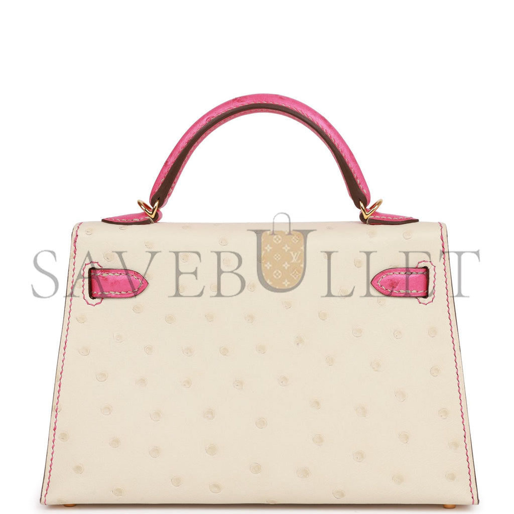 HERMES SPECIAL ORDER (HSS) KELLY MINI SELLIER 20 BETON AND ROSE TYRIEN OSTRICH GOLD HARDWARE (19*12*5.5cm) HERMES SPECIAL ORDER (HSS) KELLY MINI SELLIER 20 BETON AND ROSE TYRIEN OSTRICH GOLD HARDWARE (19*12*5.5cm)