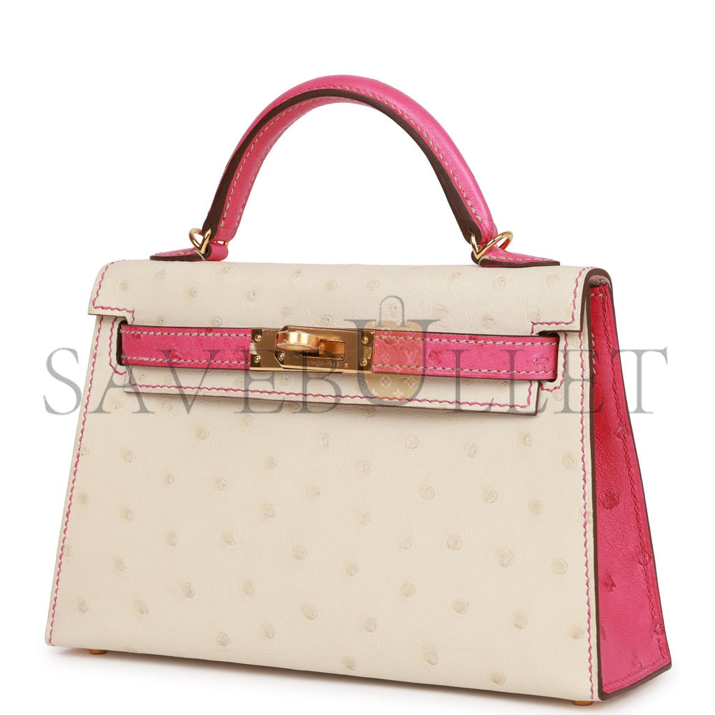 HERMES SPECIAL ORDER (HSS) KELLY MINI SELLIER 20 BETON AND ROSE TYRIEN OSTRICH GOLD HARDWARE (19*12*5.5cm) HERMES SPECIAL ORDER (HSS) KELLY MINI SELLIER 20 BETON AND ROSE TYRIEN OSTRICH GOLD HARDWARE (19*12*5.5cm)
