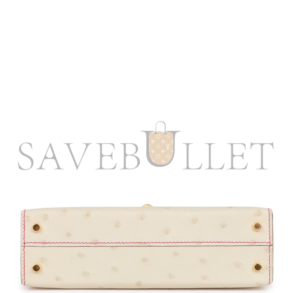 HERMES SPECIAL ORDER (HSS) KELLY MINI SELLIER 20 BETON AND ROSE TYRIEN OSTRICH GOLD HARDWARE (19*12*5.5cm) HERMES SPECIAL ORDER (HSS) KELLY MINI SELLIER 20 BETON AND ROSE TYRIEN OSTRICH GOLD HARDWARE (19*12*5.5cm)