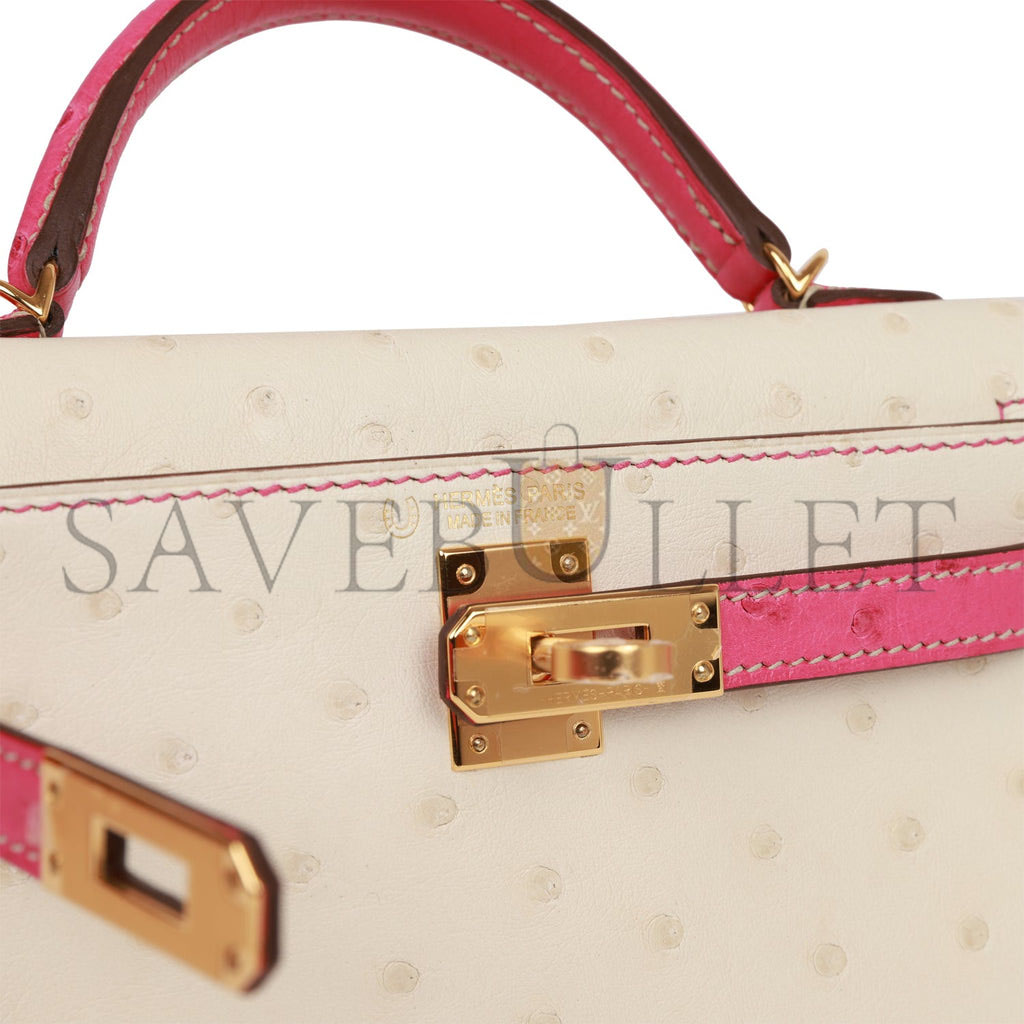 HERMES SPECIAL ORDER (HSS) KELLY MINI SELLIER 20 BETON AND ROSE TYRIEN OSTRICH GOLD HARDWARE (19*12*5.5cm) HERMES SPECIAL ORDER (HSS) KELLY MINI SELLIER 20 BETON AND ROSE TYRIEN OSTRICH GOLD HARDWARE (19*12*5.5cm)
