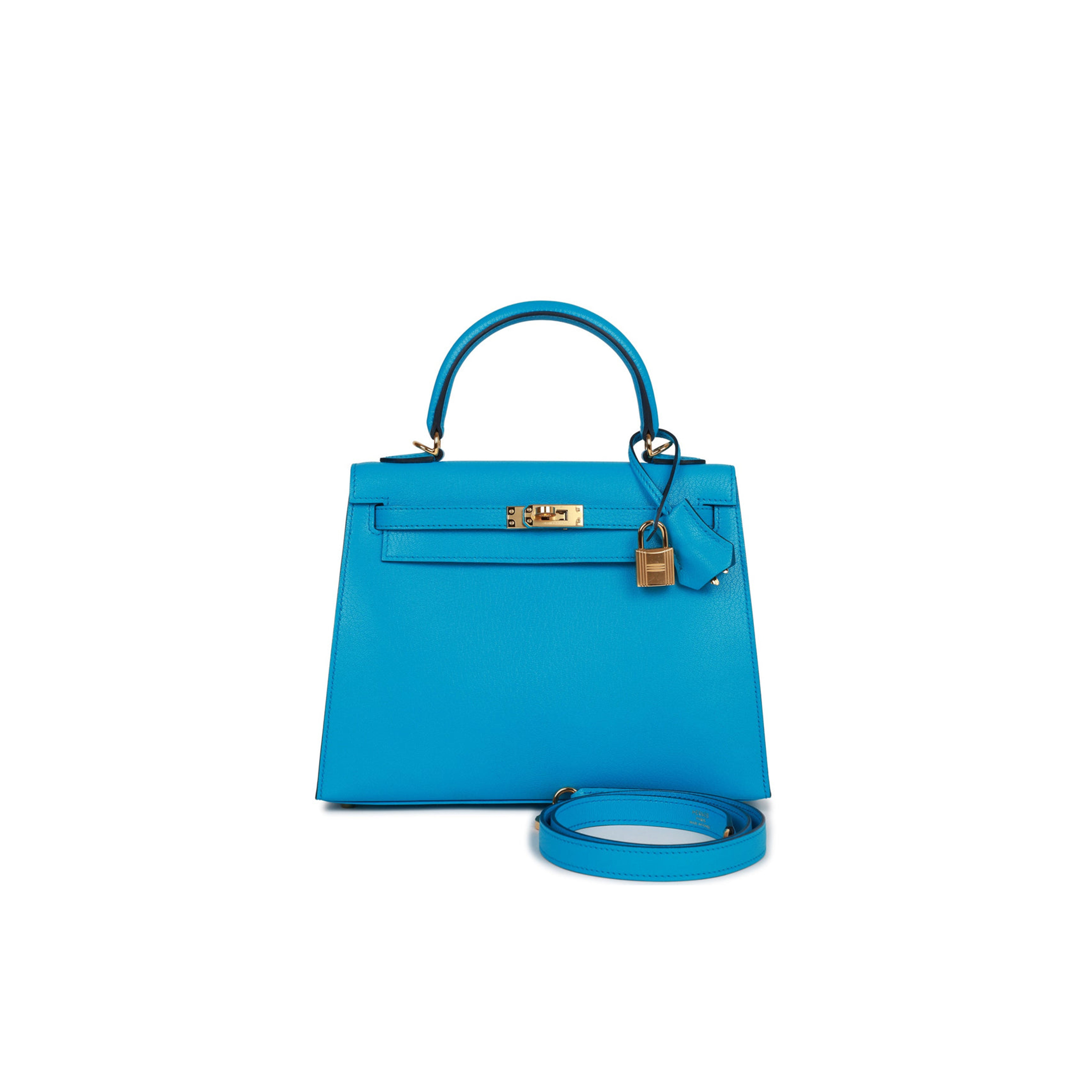 HERMES KELLY SELLIER 25 BLEU FRIDA CHEVRE GOLD HARDWARE (25*17*7cm) HERMES KELLY SELLIER 25 BLEU FRIDA CHEVRE GOLD HARDWARE (25*17*7cm)