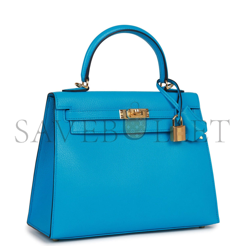 HERMES KELLY SELLIER 25 BLEU FRIDA CHEVRE GOLD HARDWARE (25*17*7cm) HERMES KELLY SELLIER 25 BLEU FRIDA CHEVRE GOLD HARDWARE (25*17*7cm)