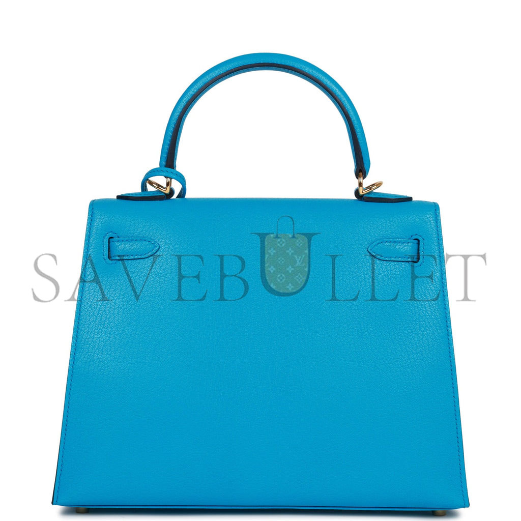 HERMES KELLY SELLIER 25 BLEU FRIDA CHEVRE GOLD HARDWARE (25*17*7cm) HERMES KELLY SELLIER 25 BLEU FRIDA CHEVRE GOLD HARDWARE (25*17*7cm)
