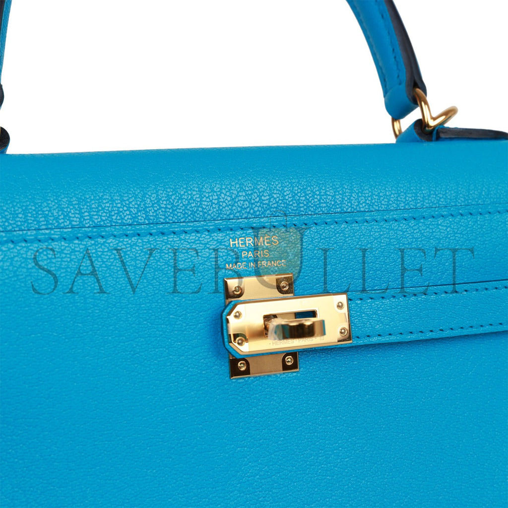 HERMES KELLY SELLIER 25 BLEU FRIDA CHEVRE GOLD HARDWARE (25*17*7cm) HERMES KELLY SELLIER 25 BLEU FRIDA CHEVRE GOLD HARDWARE (25*17*7cm)